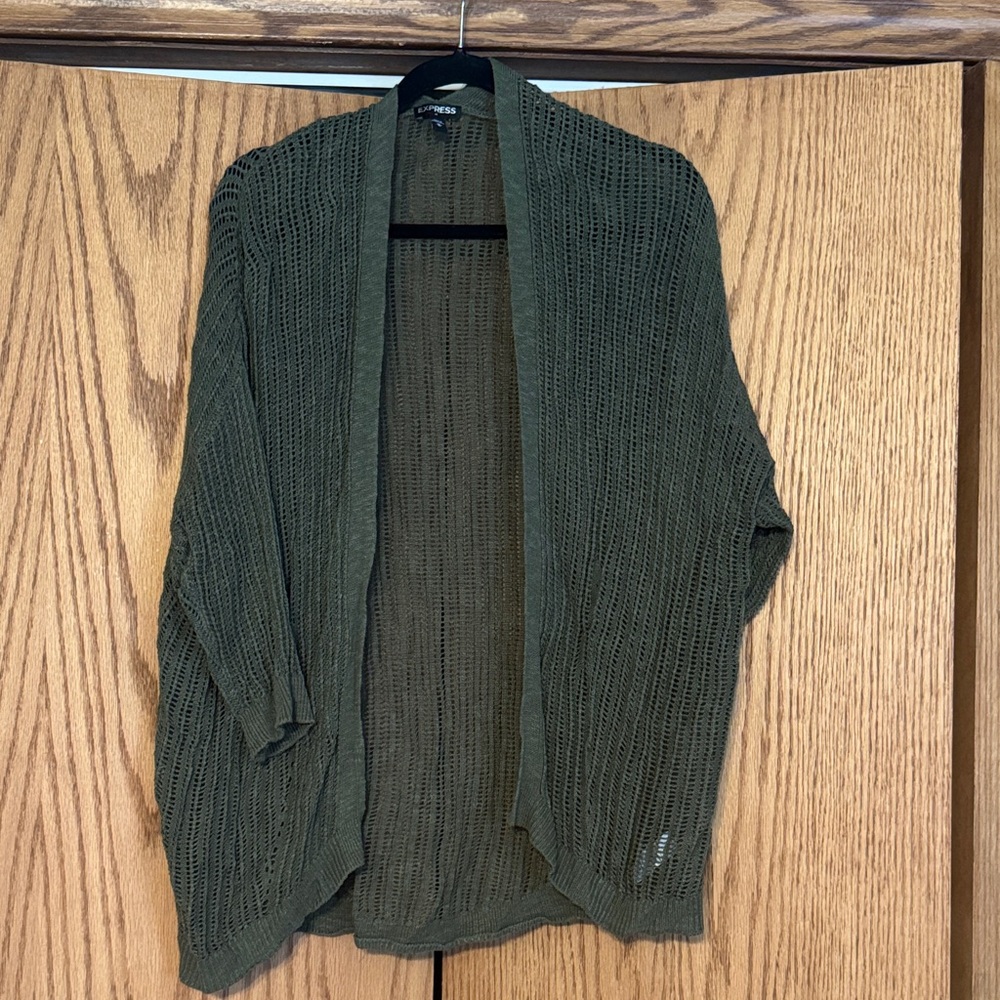 Express Women's Olive Open-Knit Cardigan